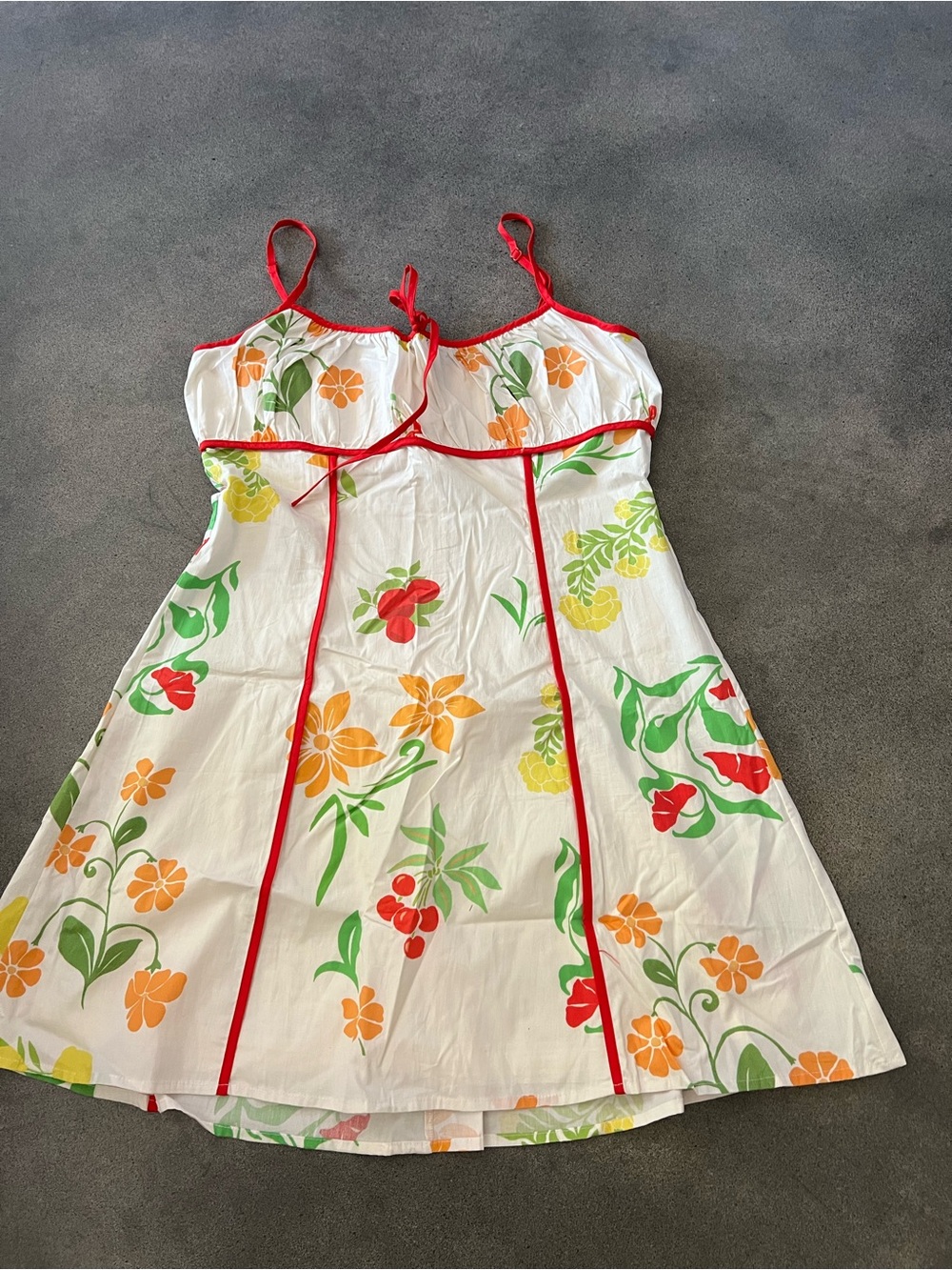 Flying Tomato White Strapless Floral Dress with Red Trim